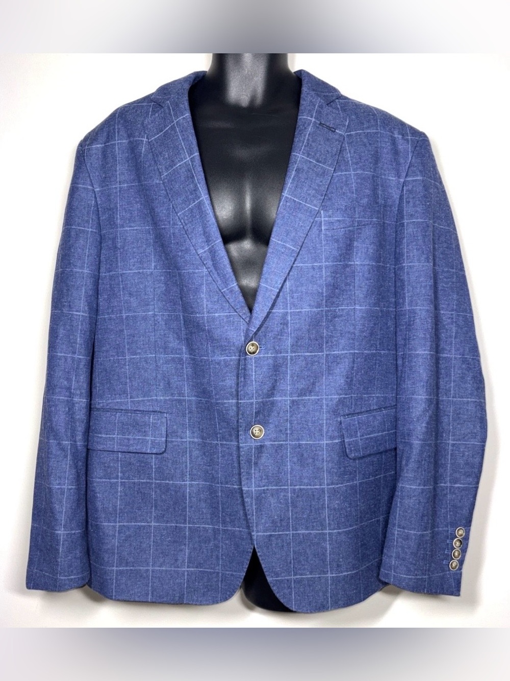 Vineyard Vines Sports Coat Mens 48R 
Blue windowpane Linen blend Blazer